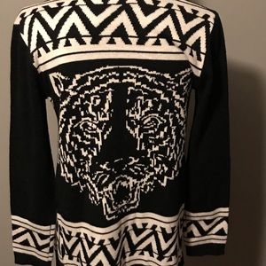 Tiger Aztec Black/White Open Cardigan
